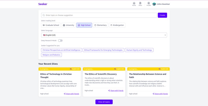 Seeker: Perplexity for learners  – screenshot 1
