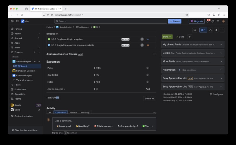 Jira Expense Tracker – screenshot 2