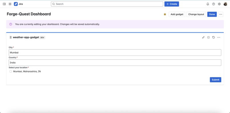 Jira Weather Gadget App – screenshot 1