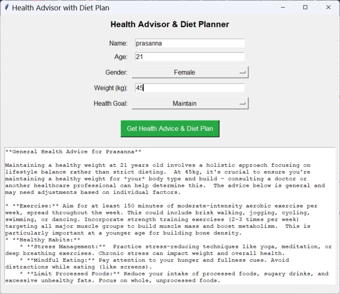 Virtual Health Advisor diet and exerc by using generative Ai – screenshot 1