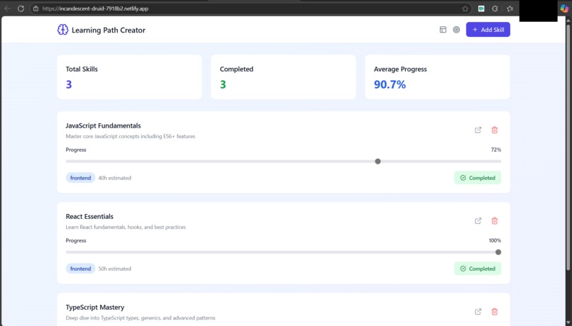 Learning tracker – screenshot 1