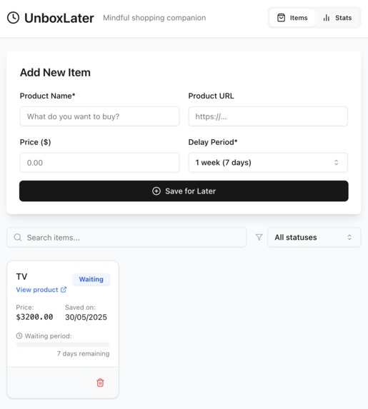 UnboxLater – The Anti-Impulse App – screenshot 2