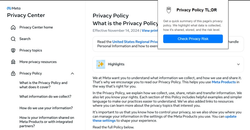 Privacy Policy TLDR – screenshot 1