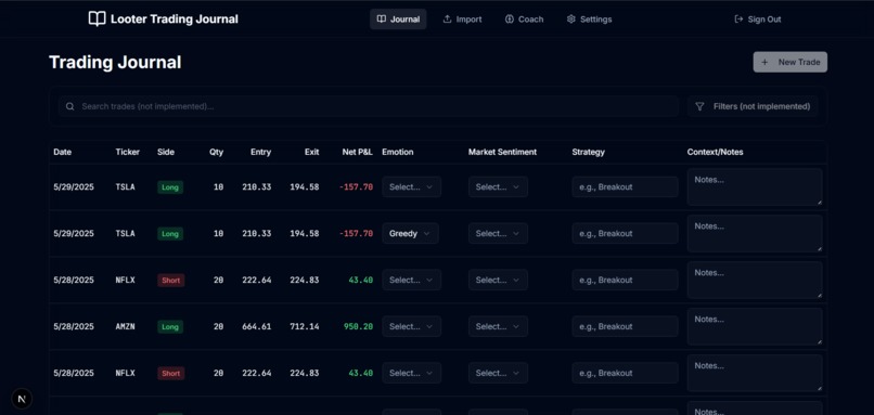 Looter Trading Journal – screenshot 1