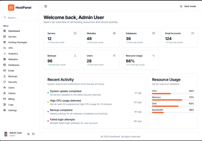 Hosting Panel – screenshot 1