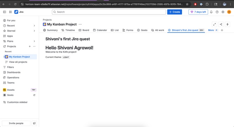 Shivani's first Jira quest – screenshot 1
