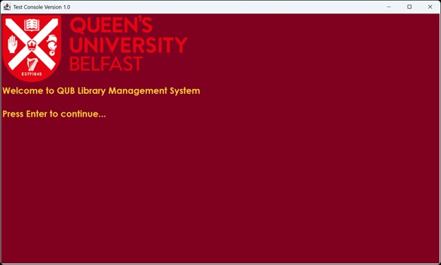 QUB Library Management System – screenshot 1