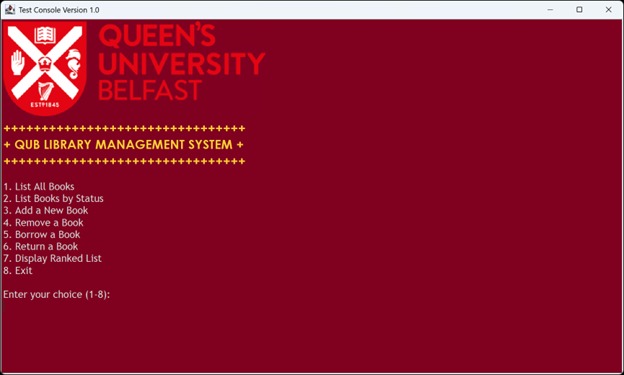 QUB Library Management System – screenshot 2