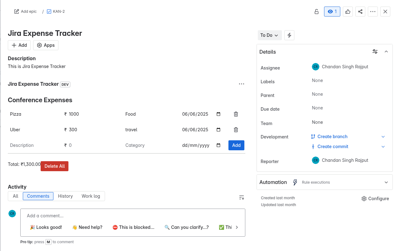 Jira Issue Expense Tracker app | Devpost
