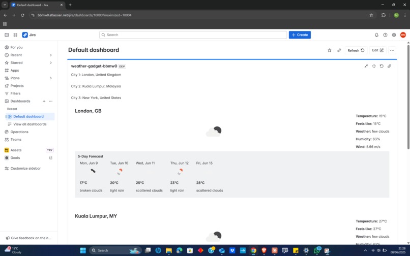 Multi-City Weather Dashboard for Jira – screenshot 1