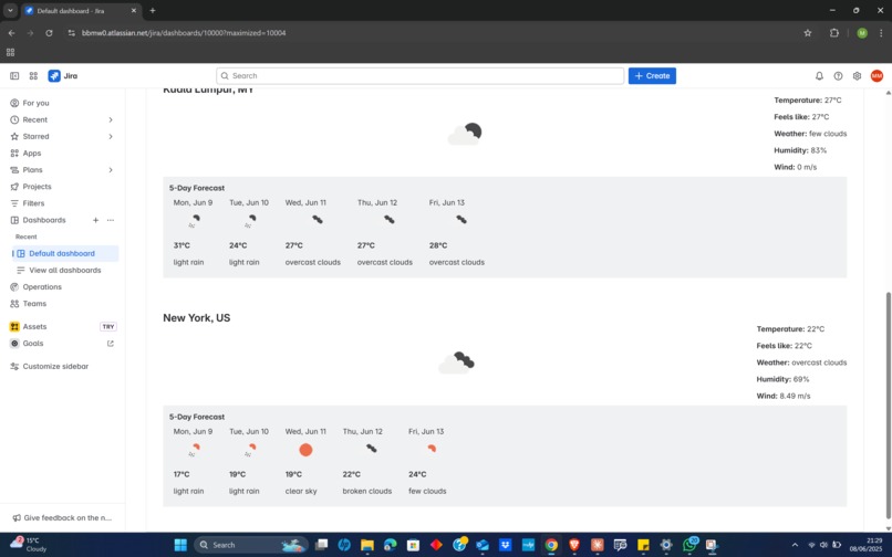 Multi-City Weather Dashboard for Jira – screenshot 2
