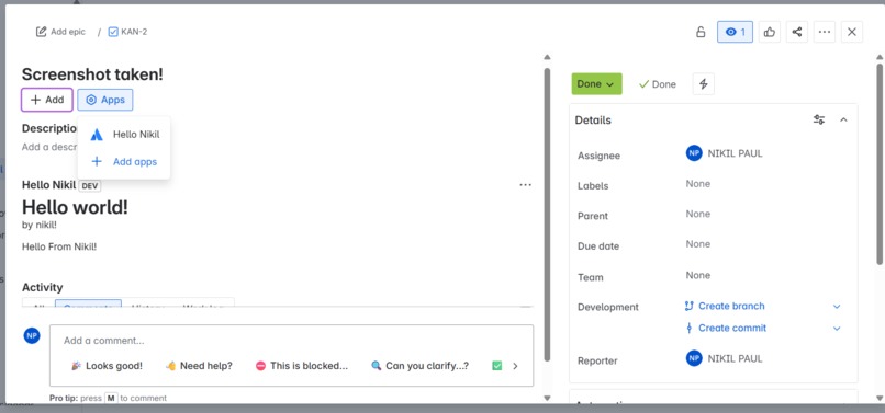 Hello World Jira App – screenshot 1