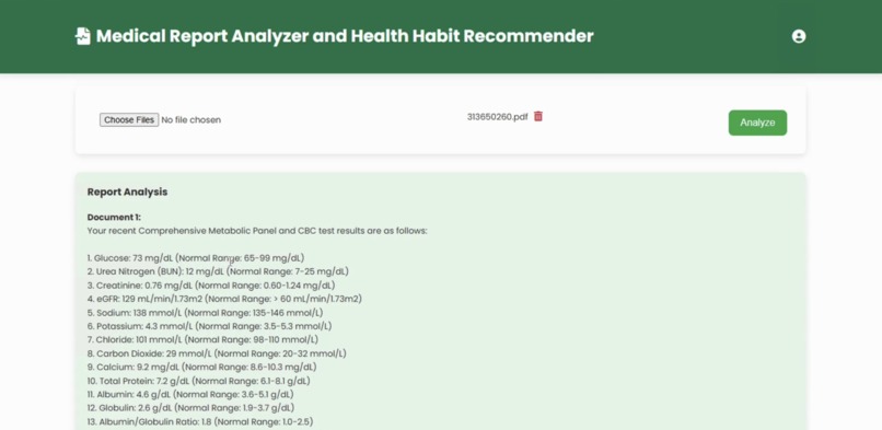 Medical Report Analyzer & Healthy Habits Recommender – screenshot 1