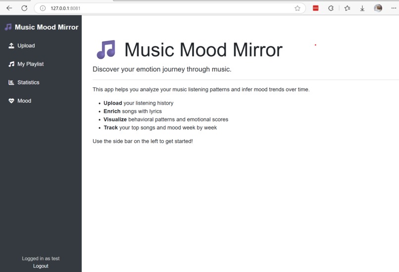 MusicMoodMirror, An LLM-powered Emotional Wellness Companion – screenshot 1