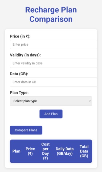 Recharge Plan Comparison  – screenshot 1