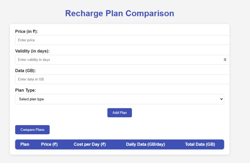 Recharge Plan Comparison  – screenshot 2