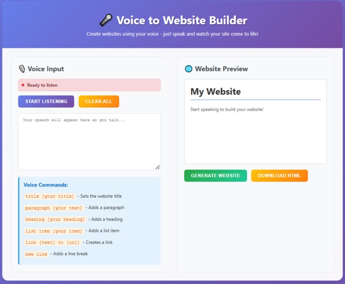 Voice to Website Platform – screenshot 1