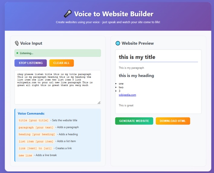 Voice to Website Platform – screenshot 2