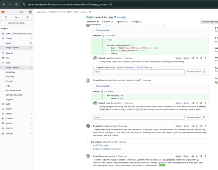 AI Reviewer for GitLab Merge Requests – screenshot 2