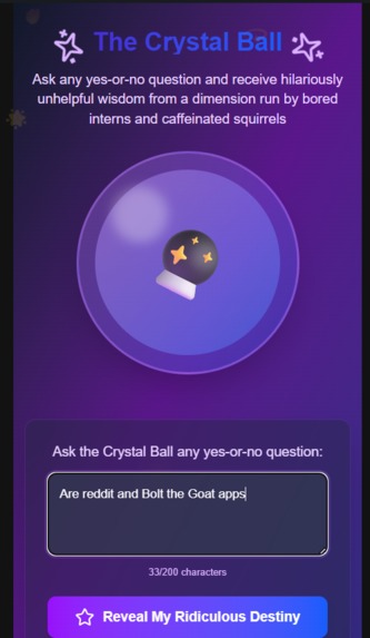 AskTheBall, a RedditxBolt project – screenshot 4