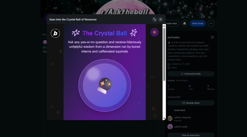 AskTheBall, a RedditxBolt project – screenshot 2