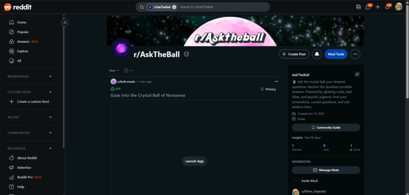 AskTheBall, a RedditxBolt project – screenshot 1