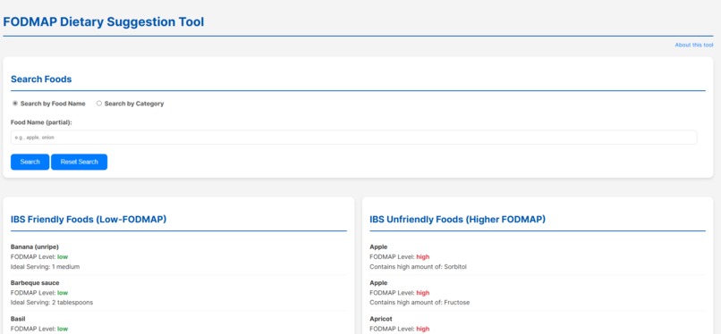FODMAP Dietary Suggestion Tool – screenshot 1