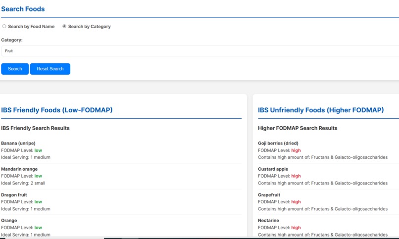 FODMAP Dietary Suggestion Tool – screenshot 3