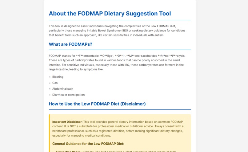 FODMAP Dietary Suggestion Tool – screenshot 4