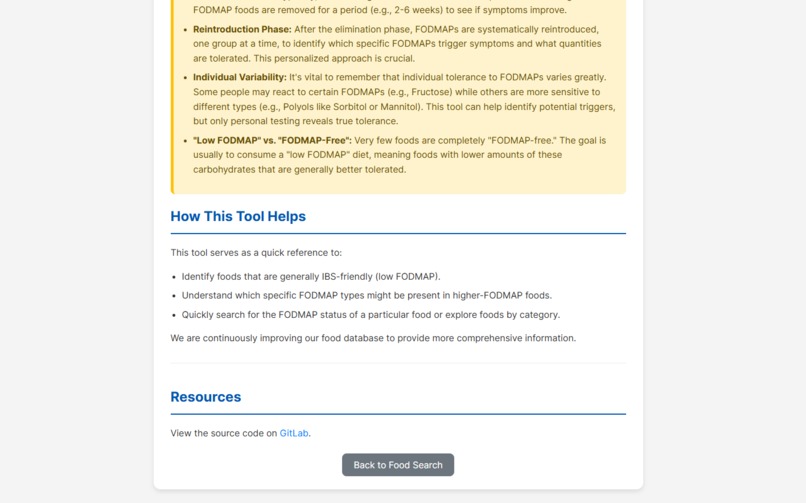 FODMAP Dietary Suggestion Tool – screenshot 5