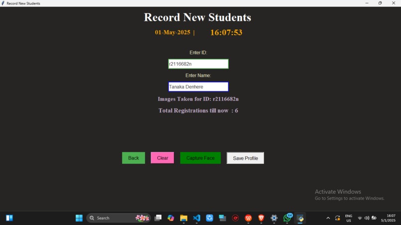 Facial recognition-based student attendance software – screenshot 6