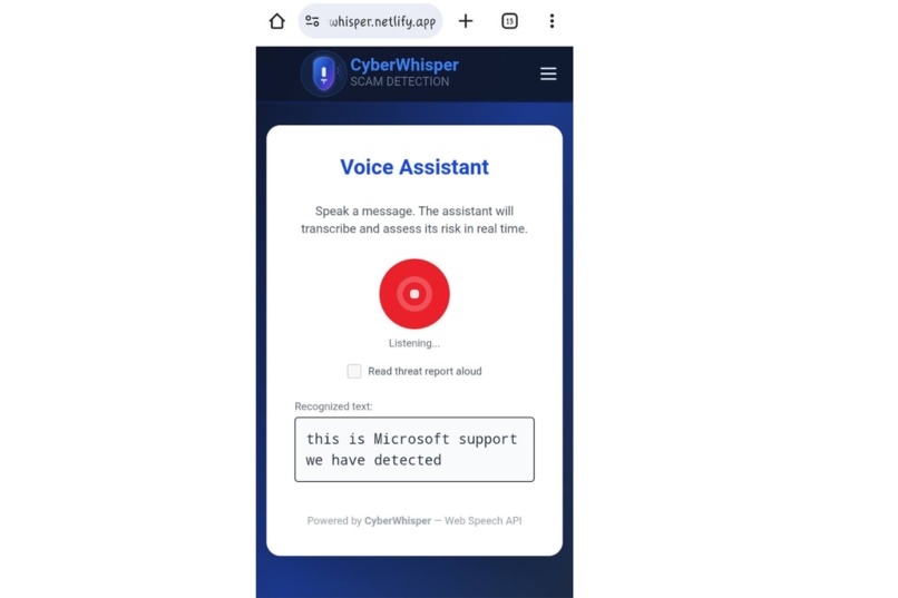 CyberWhisper – Real-Time Scam and Threat Analyzer – screenshot 6