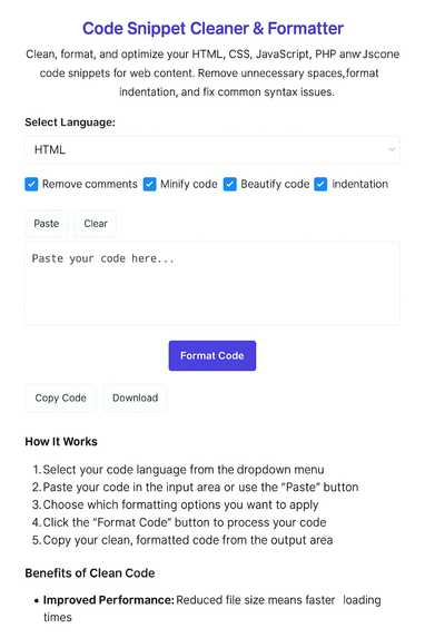  CODE SNIPPET CLEANER & FORMATTER – screenshot 1