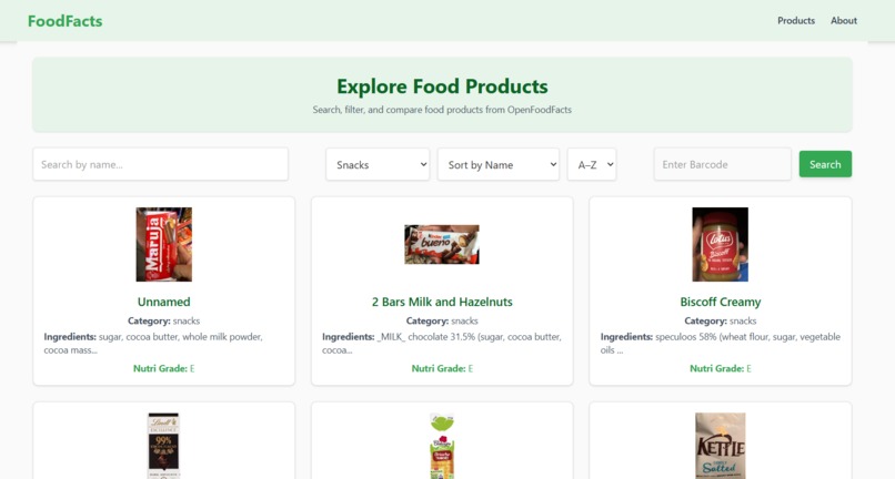 Food Products Explorer – screenshot 1