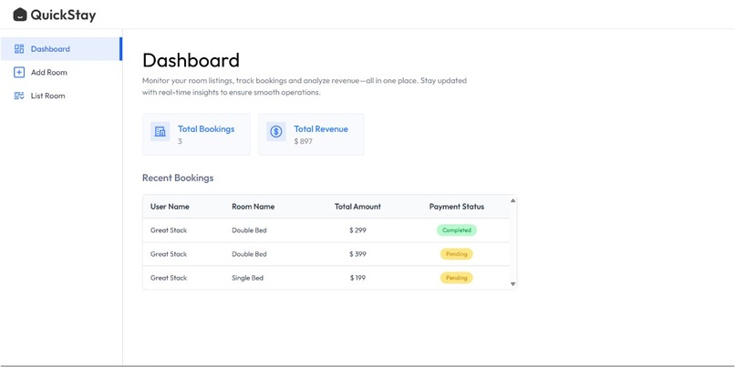 Quick-Stay Hotel Management System – screenshot 2