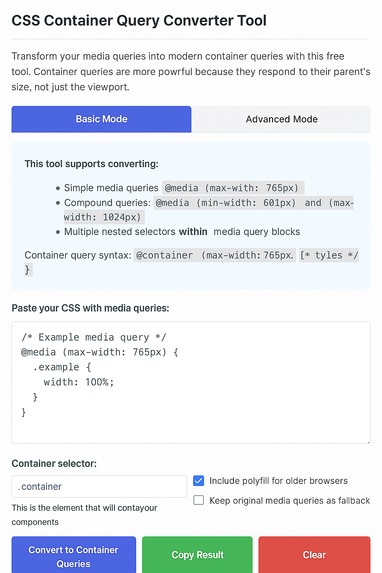 CSS Container Query Converter Tool – screenshot 1