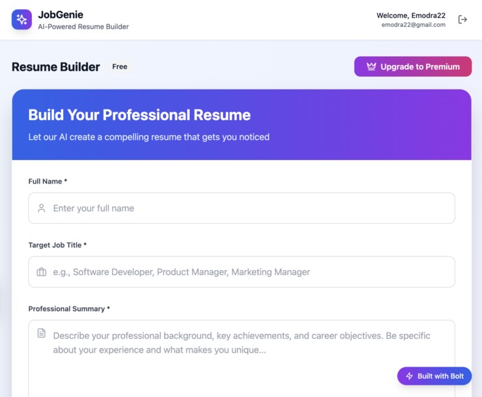 JobGenie – AI-Powered Resume + Job Pitch Generator – screenshot 1