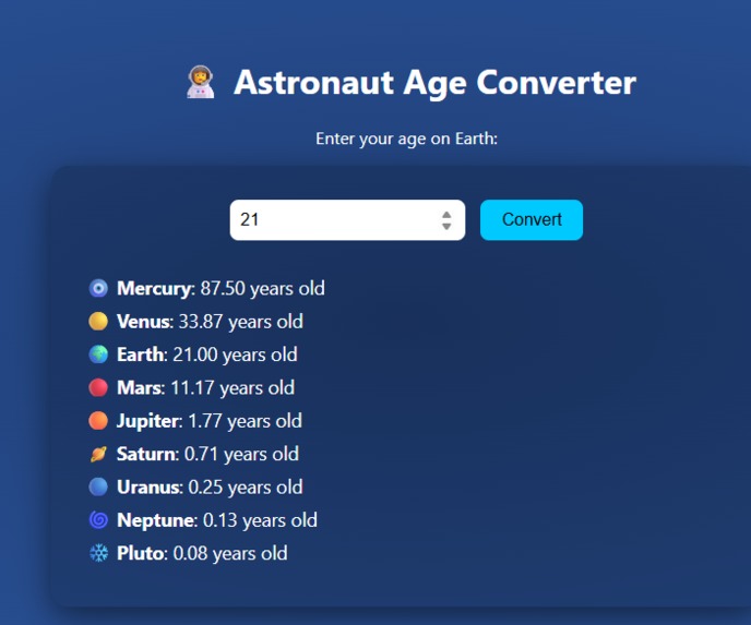 Astronaut Age Convertor – screenshot 1