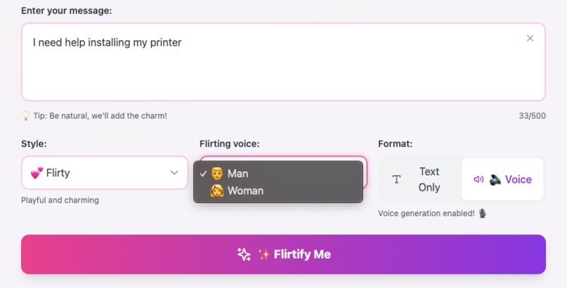 Flirtify My message – screenshot 1