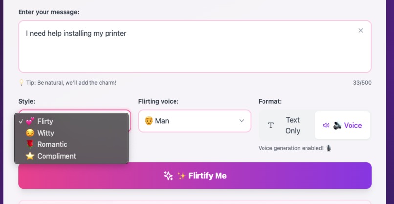 Flirtify My message – screenshot 2
