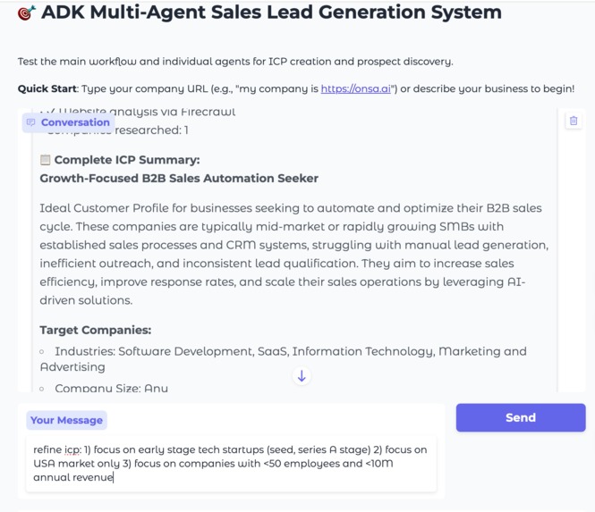 Multi-Agent Sales Lead Generation System with A2A Support – screenshot 1