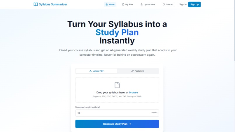 Syllabus Summarizer – From Syllabus to Study Plan in Seconds – screenshot 1