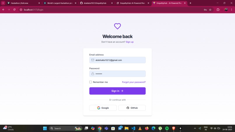 EmpathyHub: An AI-Powered Support Platform for Mental Health – screenshot 1