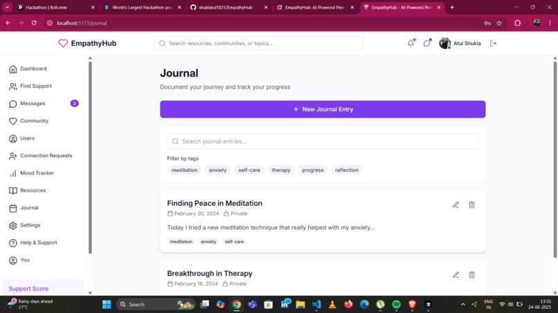 EmpathyHub: An AI-Powered Support Platform for Mental Health – screenshot 2