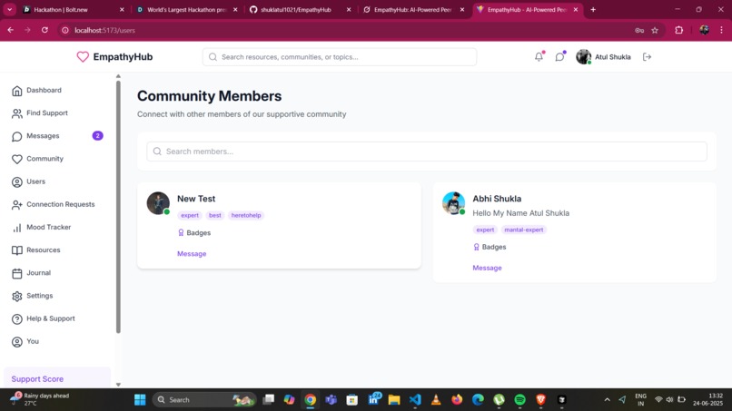EmpathyHub: An AI-Powered Support Platform for Mental Health – screenshot 3