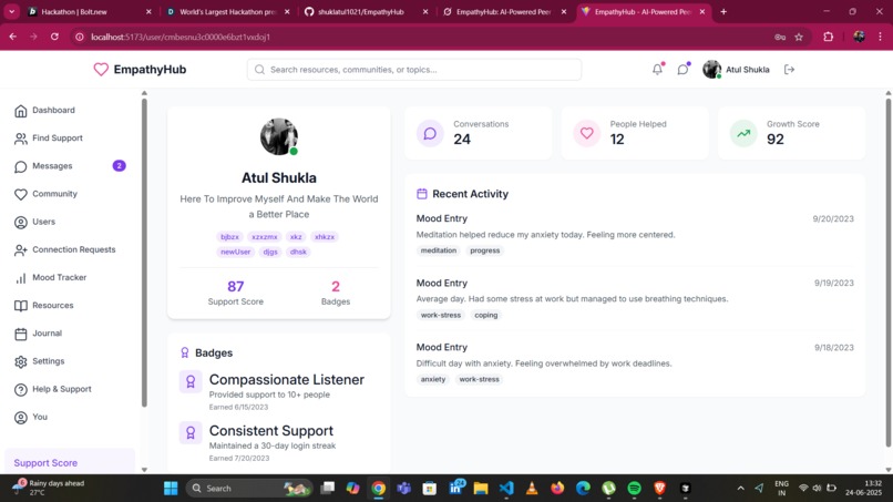 EmpathyHub: An AI-Powered Support Platform for Mental Health – screenshot 6