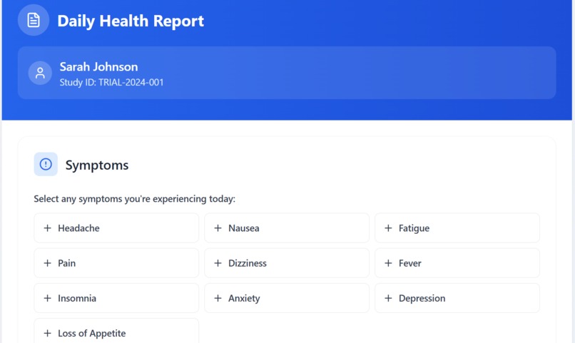 Self Reporting Clinical Trial Health Report – screenshot 1