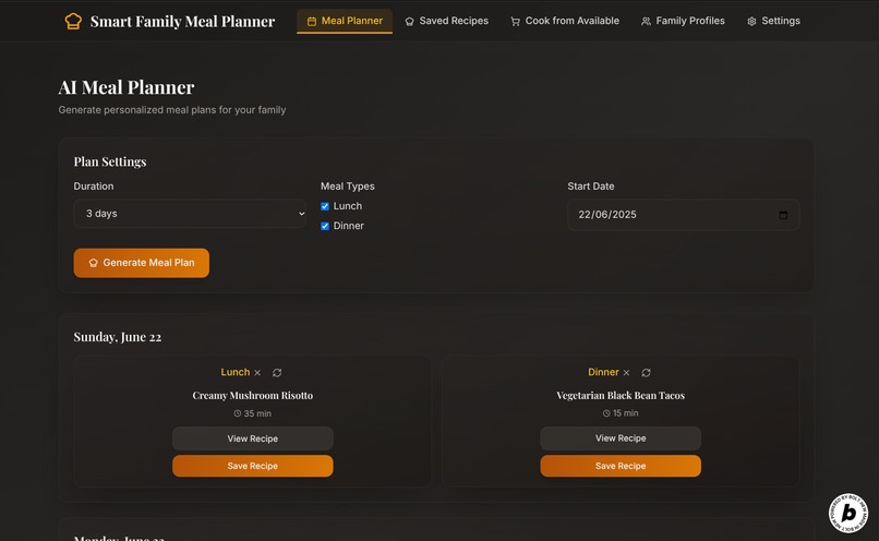Smart Family Meal Planner – screenshot 1