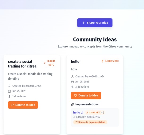 citrea idea hub – screenshot 2