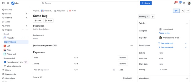 Jira Expense Tracker – screenshot 1